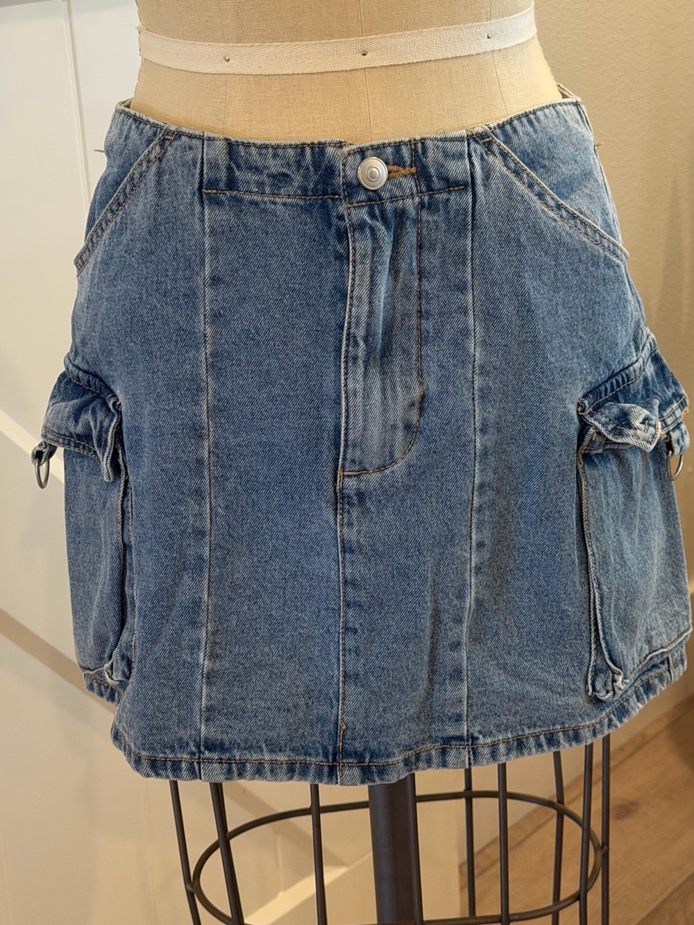 bp. Light Blue Denim Label Detail Mini Skirt